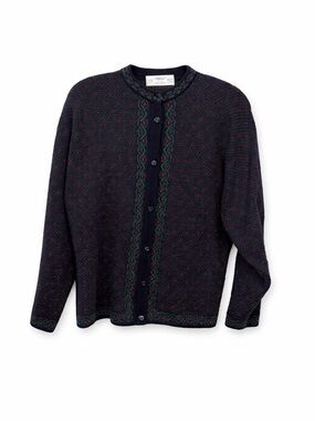 Vintage St. Michael Cardigan Sweater | Fair Isle Style | Navy Red Green | Size L